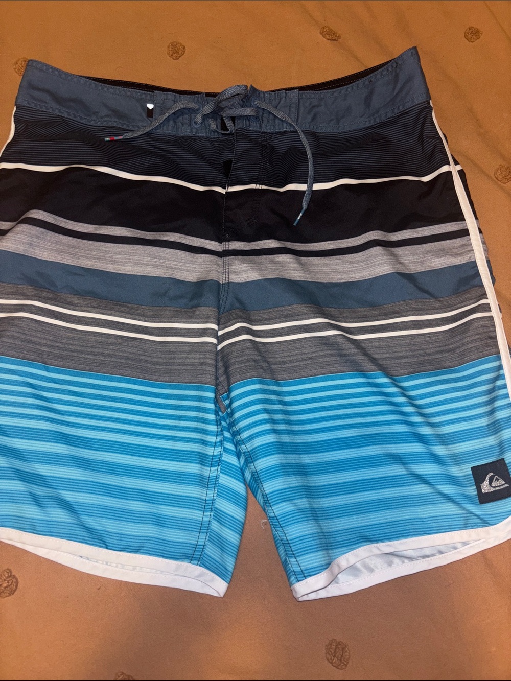 Quiksilver Blue and Black Striped Men’s Boardshorts